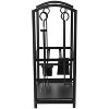 Sunnydaze 5pc Indoor/Outdoor Steel Log Holder with Fireplace Tool Set, Tongs, Poker, Shovel and Brush - Black - 2 of 4