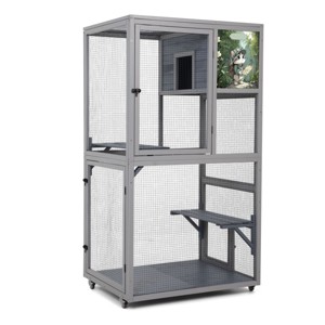 SEVOBAL 35" Catio Outdoor Cat Enclosure Cat Patio Enclosure with 2 Platforms Cat Condo Outdoor Wooden Movable Cats Cage with 4 Wheels Outdoor - 1 of 4