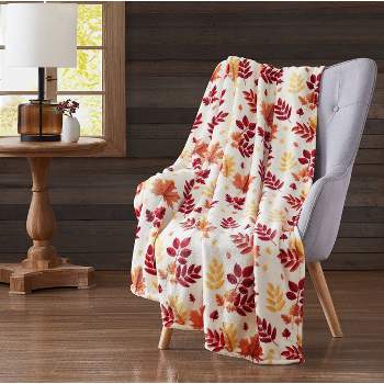 Kate Aurora Autumn Accents Oversized Fall Harvest Hickory Leaves Ultra Comfort Accent Plush Throw Blanket - 50 in. x 70 in.