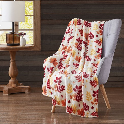 Kate Aurora Autumn Accents Oversized Fall Harvest Hickory Leaves Ultra Comfort Accent Plush Throw Blanket 50 In. X 70 In. Target