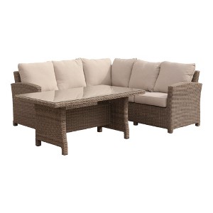Courtyard Casual Capri 4 pc Sectional with Chow Dining  Incudes:  One Left & One Right Sectional Loveseat, One Corner Chair, One Chow Dining Table - 1 of 4