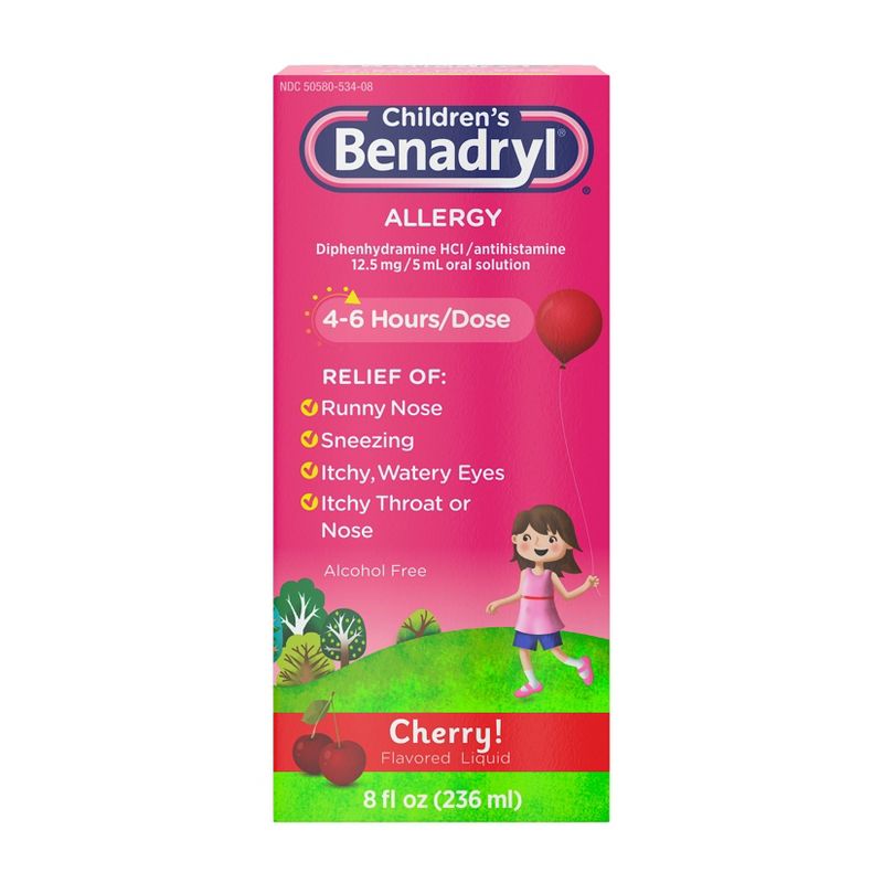 Children&#39;s Benadryl Diphenhydramine Allergy Relief Liquid - Cherry Flavor - 8 fl oz, 1 of 11
