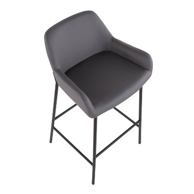 Daniella 38" Black Metal and Grey Faux Leather Bar Stools - Set of 2
