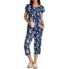 Ekouaer Womens Pajama Set Short Sleeve Sleepwear Pleated Floral Pjs Set Capri Pants Lounge Sets with Pockets - 4 of 4