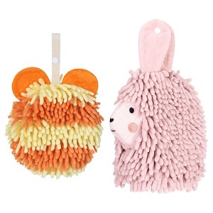 REGALWOVEN Chenille Fuzzy Ball Bathroom Alpaca Fuzzy Soft Absorbent Hanging Towels 7" x 7"/7" x 11" 2 Pcs - 1 of 4