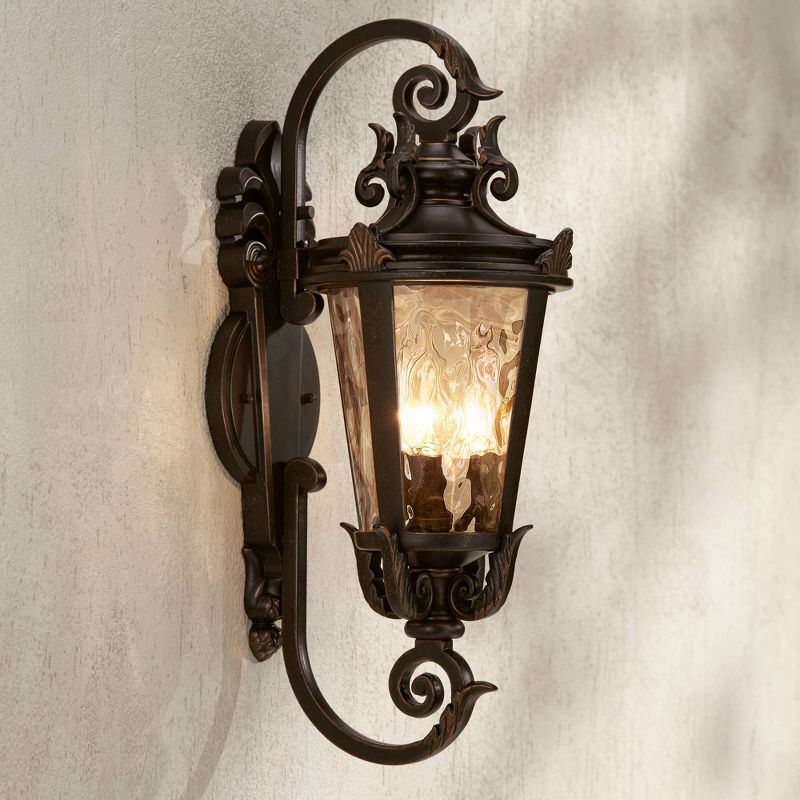 John Timberland Casa Marseille Vintage Rustic Outdoor Wall Light Fixture Bronze Scroll 21 1/2" Hammered Glass for Post Exterior Barn Deck House Porch, 2 of 10