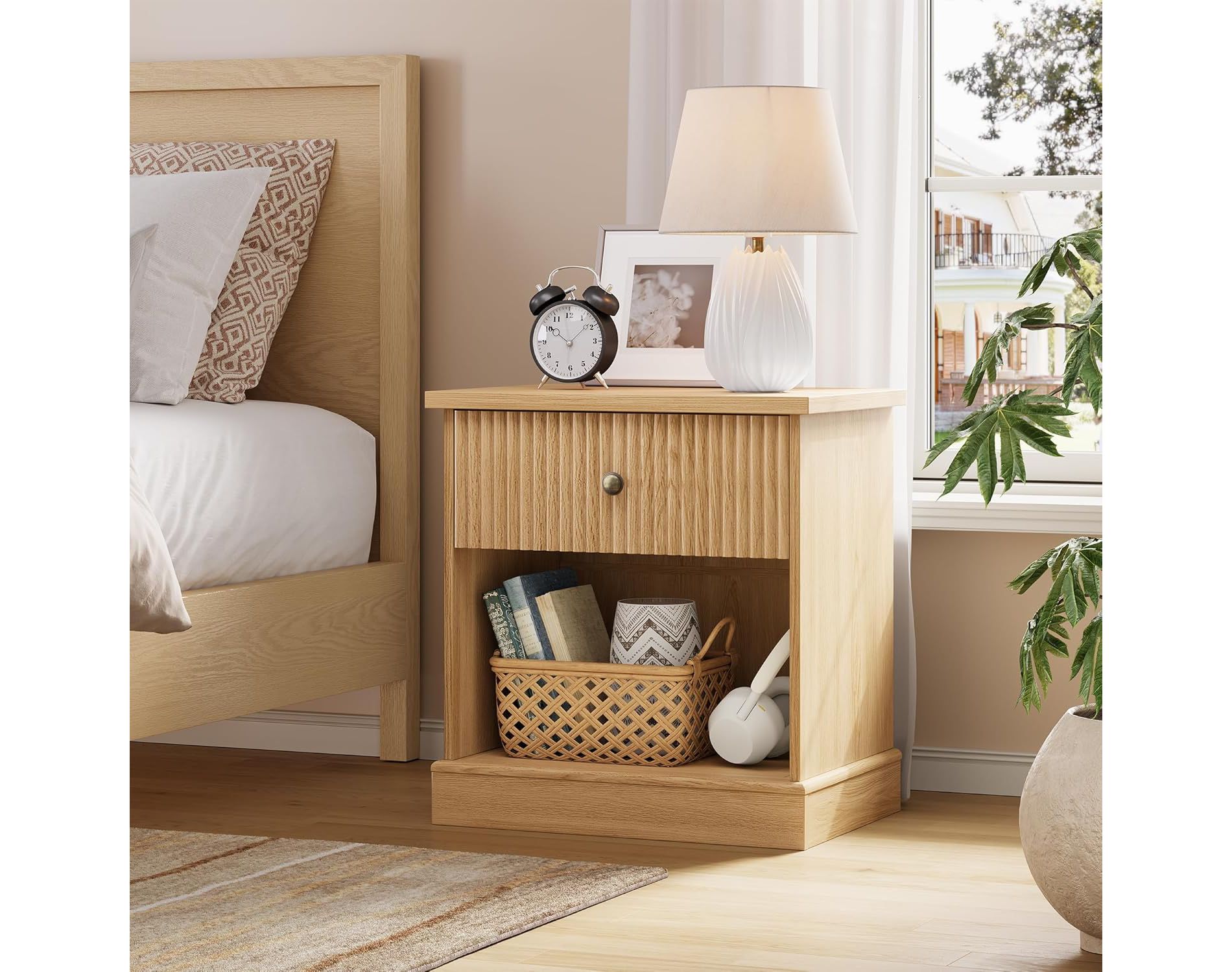 Wooden Nightstand Vintage Style with Sturdy Construction Storage Drawers and Open Shelf 24 x 22.8 x 15.7 Inches