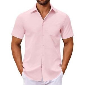 COOFANDY Men's Button Down Shirts Short Sleeve Casual Dress Shirts Untucked Summer Shirt with Pocket - 1 of 4