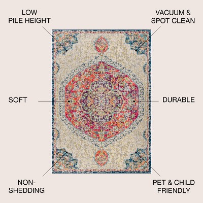 Cream and Orange Medallion Synthetic 8' x 10' Area Rug