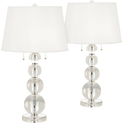 Vienna Full Spectrum Modern Table Lamps Set of 2 Stacked Crystal Spheres Glass White Drum Shade for Living Room Family Bedroom