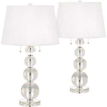 Vienna Full Spectrum Modern Table Lamps 26.5" High Set of 2 Stacked Crystal Spheres Glass White Drum Shade for Living Room Family Bedroom