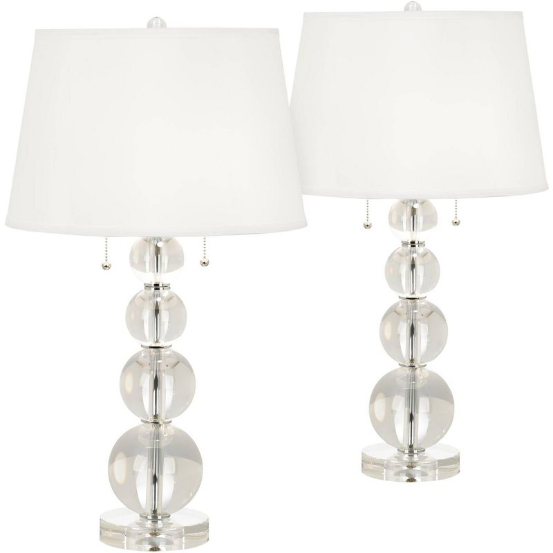Vienna Full Spectrum Modern Table Lamps 26.5" High Set of 2 Stacked Crystal Spheres Glass White Drum Shade for Living Room Family Bedroom, 1 of 8