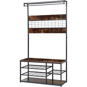 Hall Tree with Shoe Bench and Hanging Rod, 3 in 1 Coat Rack with Storage Shelves and Removable Hooks, Entryway Closet Organizer Rack Freestanding - 1 of 4