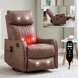 Heat Massage Manual Recliner Chair with 360° Swivel Rocker, Faux Leather/Chenille Accent Chair for Living Room/Bedroom - ModernLuxe - 1 of 4