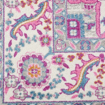 Light Grey and Pink Geometric Synthetic 8' x 10' Area Rug
