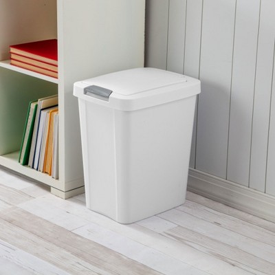 White Plastic TouchTop Wastebasket with Titanium Latch, 7.5 Gallon