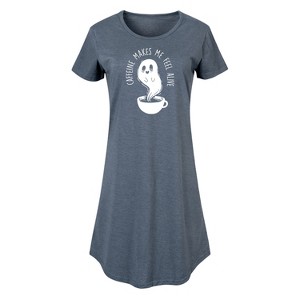 Women's - Instant Message - Caffeine Makes Me Feel Alive Graphic T-shirt Dress - 1 of 4