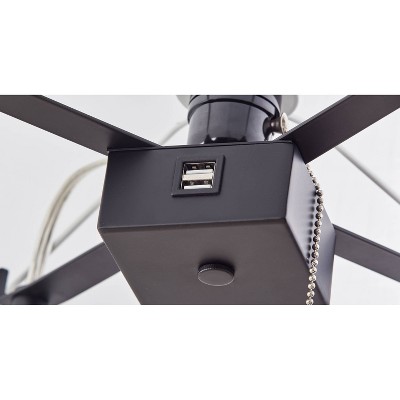 Adesso 63'' Black and Natural Wood Shelf Floor Lamp with USB