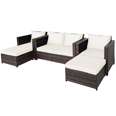 Tangkula Outdoor Wicker Coversation Set with Removable Cushions White/Navy/Red/Turquoise/Black, 5 Piece