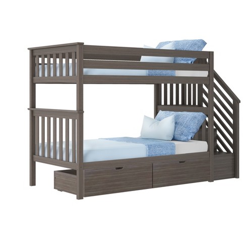 Max Lily Twin Over Staircase, Twin Over Twin Bunk Bed With Trundle And Storage Drawers