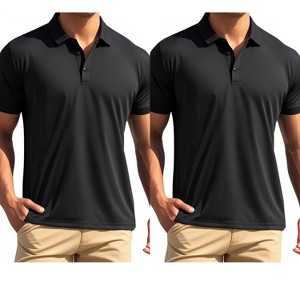 INSPIRE CHIC Men's Short Sleeves Lightweight Regular Fit Casual Business Work Solid Polo Shirts 2 Packs - 1 of 4