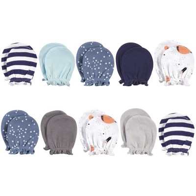 Hudson Baby Infant Boy Cotton Scratch Mittens, Space, 0-6 Months