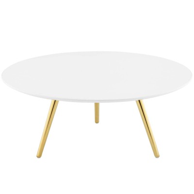 Lippa Round White Wood Coffee Table with Gold Legs