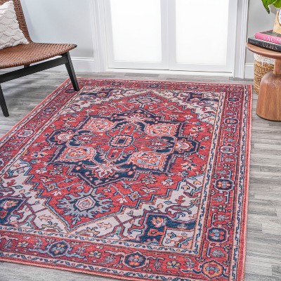 Cirali Medallion Red/Navy 4' x 6' Washable Synthetic Area Rug