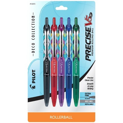 Pilot 5ct Precise V5 RT Deco Collection Retractable Rolling Ball Pens Extra Fine Point 0.5mm