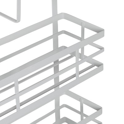 White Powder-Coated Metal Over-Cabinet Door Organizer with Hooks