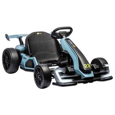 Go Karts for Kids, 24V Electric Go Kart with 2 * 150W Powerful Motors,8mph, 110lbs,W/Button Start,Lights,Safety Belt, Music, Blue