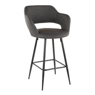 Set of 2 Gray Faux Leather Counter Stools with Black Metal Legs