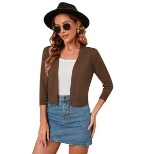 Coolmee Women's 3/4 Sleeve Cropped Cardigan Knit Sweaters Lightweight Open Front Shrug Bolero - 1 of 4