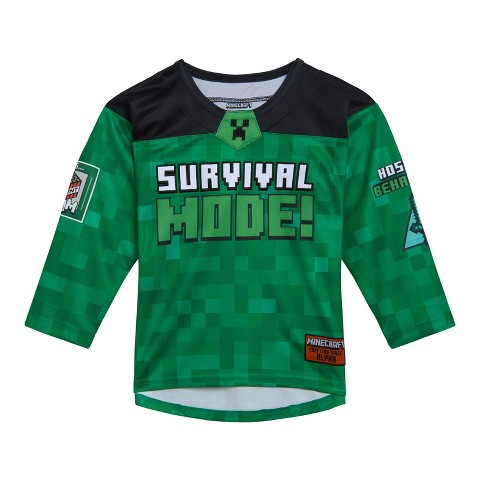 Minecraft Big Boys Mesh Hockey Jersey Long Sleeve T-Shirt Green 10-12