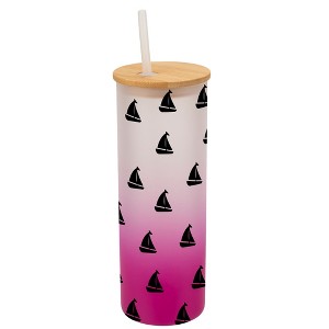 Elanze Designs Nautical Sailboat Ocean Sea Life Wrap-Around Design 25 Ounce Frosted Gradient Glass On-The-Go Coffee Travel Skinny Tumbler Mug Cup, - 1 of 1
