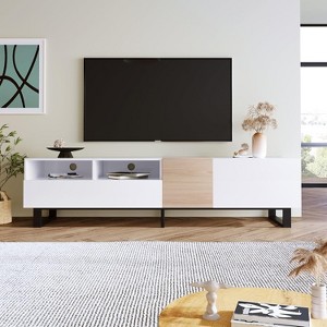 Modern TV Stand with Cabinets Drawers & Open Shelves,70'' Wooden Entertainment Center for TVs Up to 80”,TV Console Table with Drop Down Door - 1 of 4