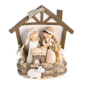Dicksons Nativity Holy Family Animals Star - 7 x 6.25 Inch White/Gold/Brown Resin Collectible Tabletop Figurine - 1 of 1