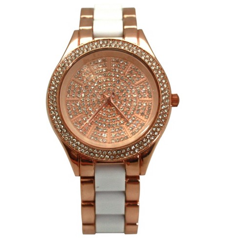 Olivia Pratt White Rose Gold Rhinestones Dial Women Watch