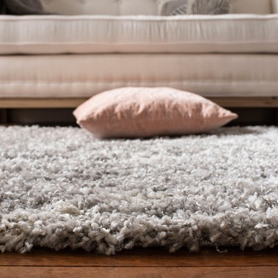 Luxurious Gray Geometric Hand-Knotted Shag Area Rug 5' x 8'
