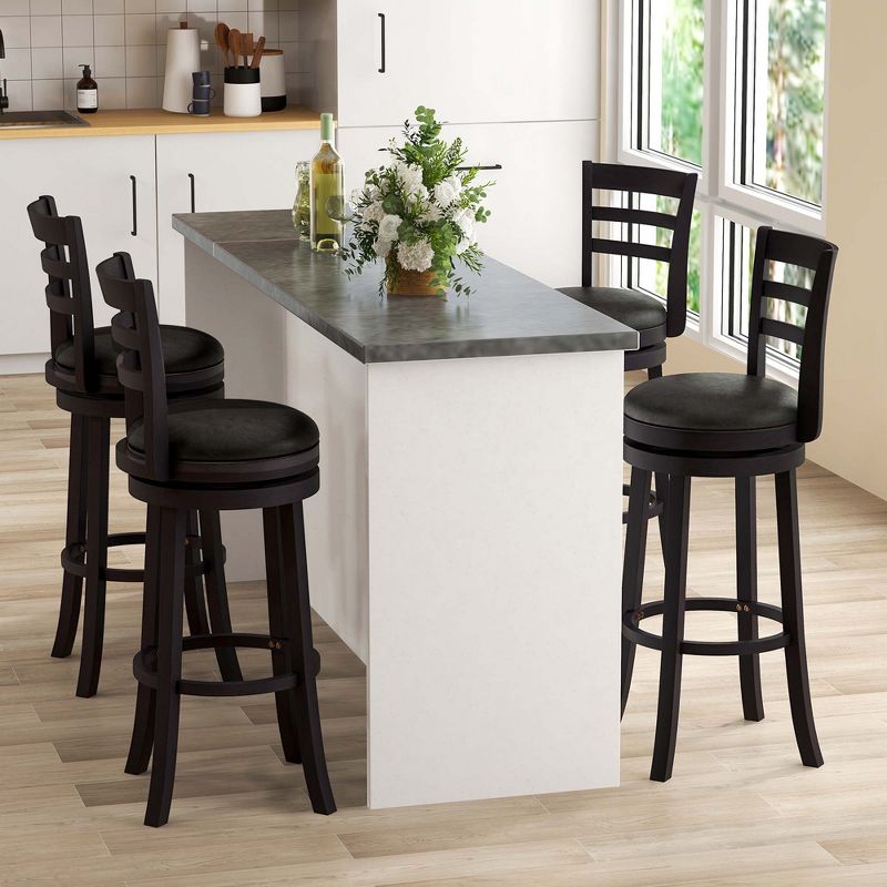 Costway Set of 4 Bar Stools Swivel Bar Height Chairs with PU Upholstered Seats Kitchen, 4 of 8