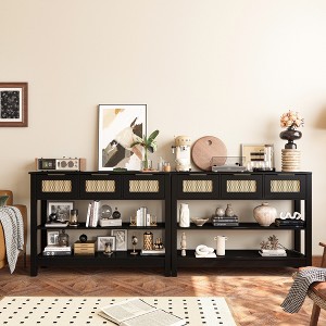 43.3 in. Rectangle Wood Console Table with 3 Top Drawers and 2 Open Shelves - 1 of 4