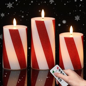Pack 3 Christmas Decor Flameless Flickering Candles with Automatic Timers, Battery Operated - 1 of 4