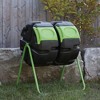FCMP Outdoor HOTFROG 37-Gallon Plastic Resin Dual Chamber Tumbling Composter Outdoor Elevated Rotating Garden Compost Bin, Black/Green - 2 of 4