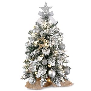 NAYSAYE 22IN Pre-Lit Mini Christmas Tree Silver Tabletop Decoration with Ornaments for Home Office Apartment, Silver, 6"*6"*22" - 1 of 4