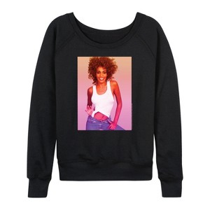 Women's - Whitney Houston - Gradient Photo Lightweight French Terry Wide Neck Long Sleeve Shirt - 1 of 4