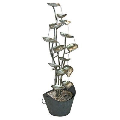 Silver Metal Rain Forest Leaves Cascading Floor Fountain