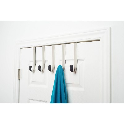 Sleek Nickel Finish Over-the-Door 5-Hook Rack with Protective Rubber