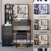 FONTOI 29.2"W/37"W/41"W Makeup Vanity Table with Left Drawer Stool Large Sliding Mirror Capacity Storage for Bedroom Dressing Room, White/Black - 2 of 4