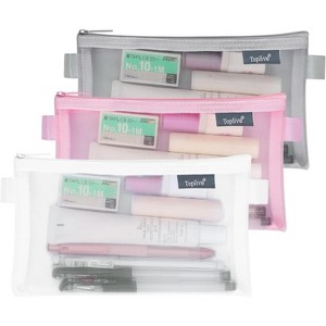 Fmeida 3 Pieces Pencil Case Set, Clear Exam Pencil Pouch, Nylon Mesh Zipper Pen Case Bag Black - 1 of 4