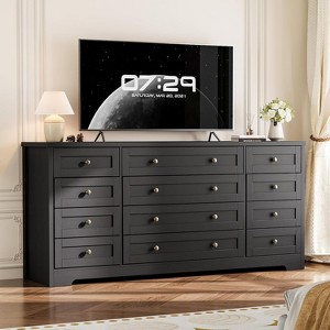 12 Drawers Wood Dressers for Bedroom, 63" Long Wooden Dresser for Living Room, Hallway, 16" Wide TV Stand Dresser for 65 Inch TV - 1 of 4
